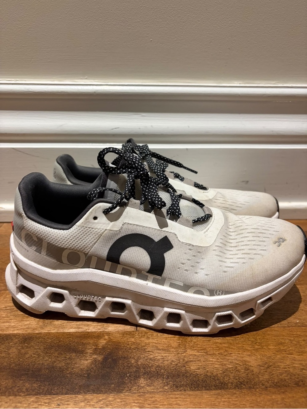 On Running Cloudmonster Athletic Sneakers in Ivory and Black